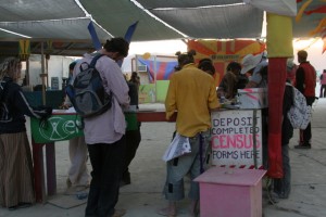 2008 Burning Man participants complete survey at the Center Camp Cafe