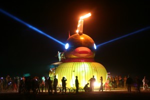 The duck in action as a mobile dance floor...note the flaming mohawk and laser eyes